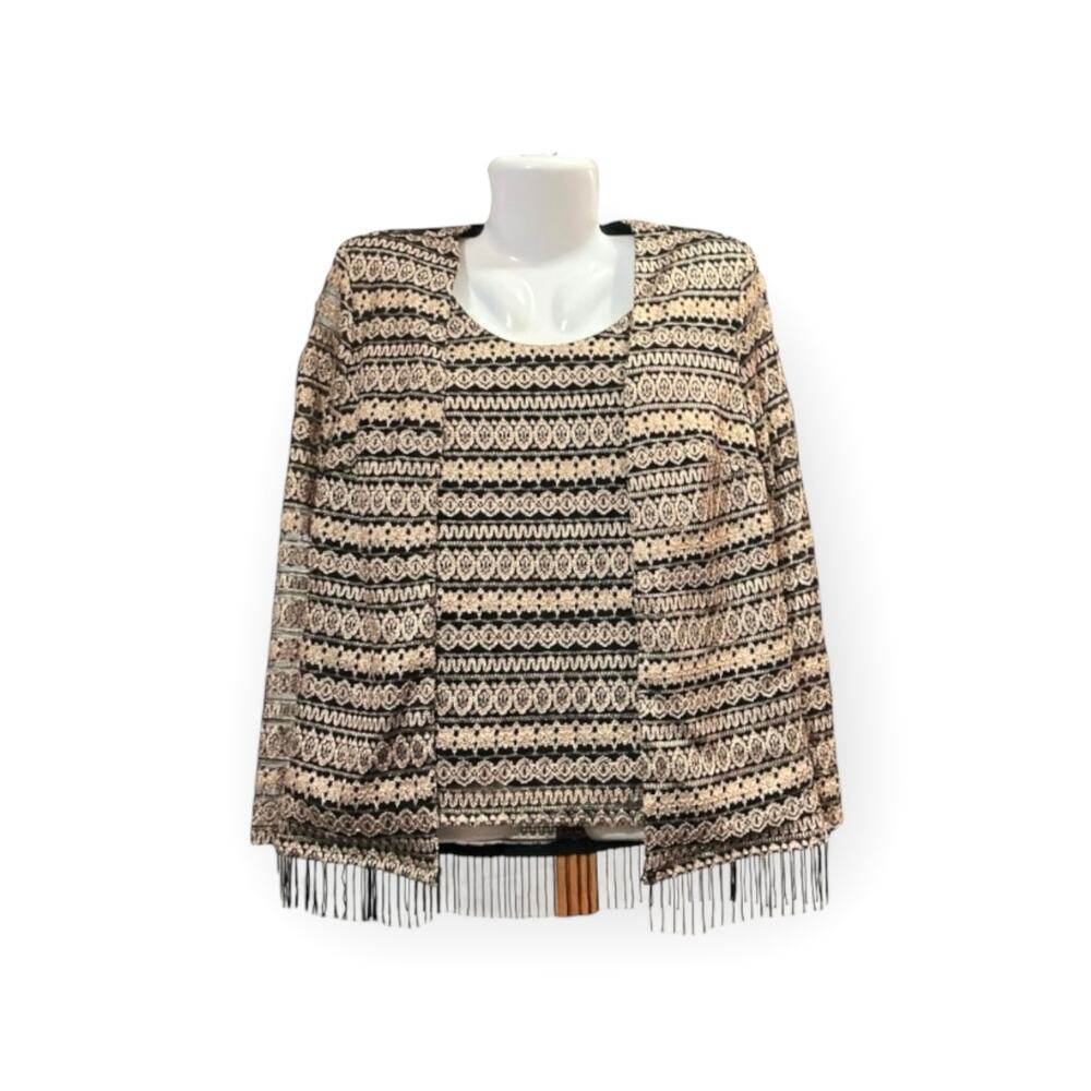 R&M Richard's Women's Black/Gold Jacket W/ Attached Cami Beaded Fringe | Size 12